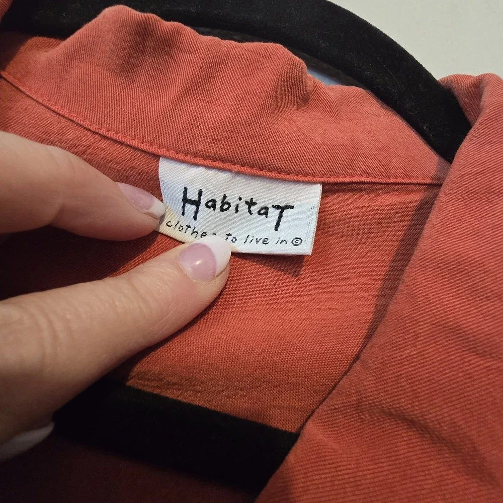 Habitat Boxy Jacket‎ Women SM Orange Tencel Pockets Button Lagenlook Artsy USA